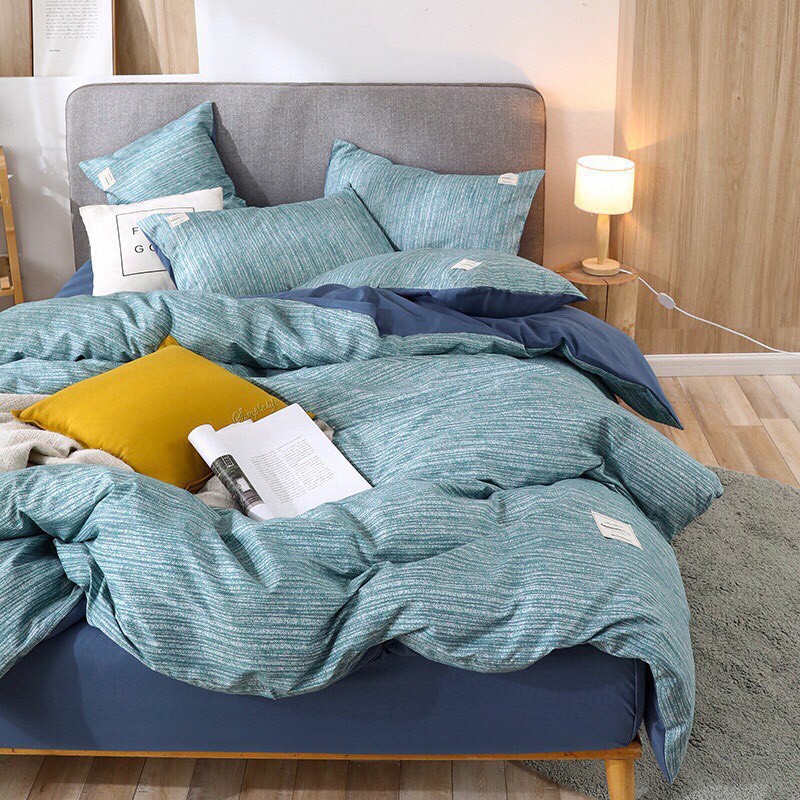 Bộ 4 Món Chăn Ga Gối Cotton TiCi Xước Cao Cấp Màu XANH BIỂN NHẠT rất sang trọng trungvbhp_shopalot2