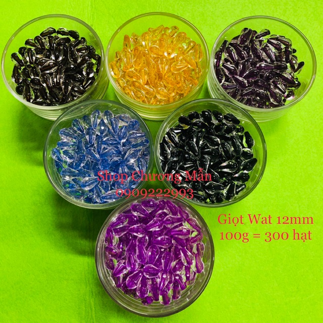 100G Chuỗi Hạt Giọt Wat 12mm (có nhân màu) Giá Sỉ