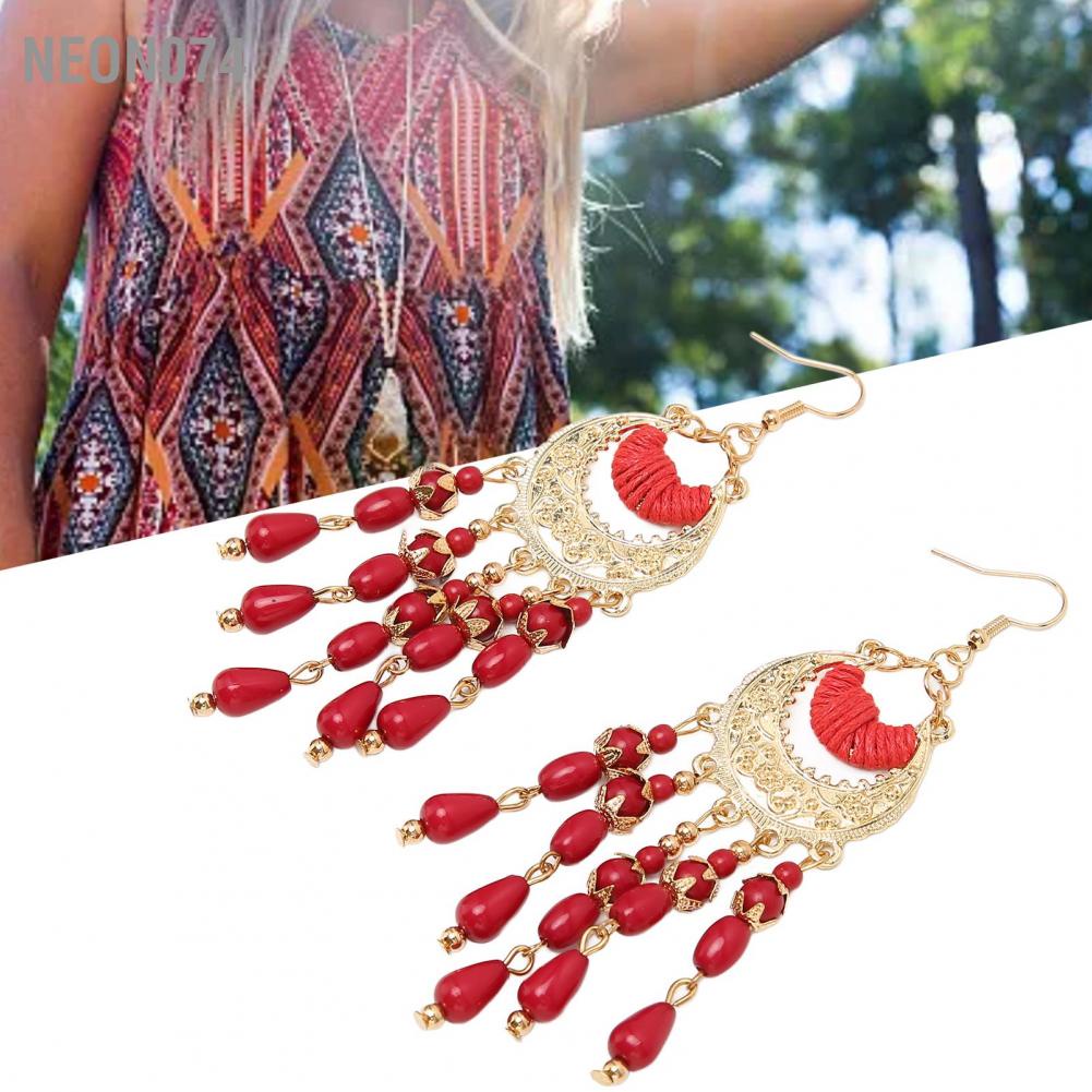 Neon074 Neon074 2 cái Bông tai tua rua Cổ điển Trọng lượng nhẹ hình giọt nước màu đỏ có hộp lưu trữ để làm quà tặng ngày lễ