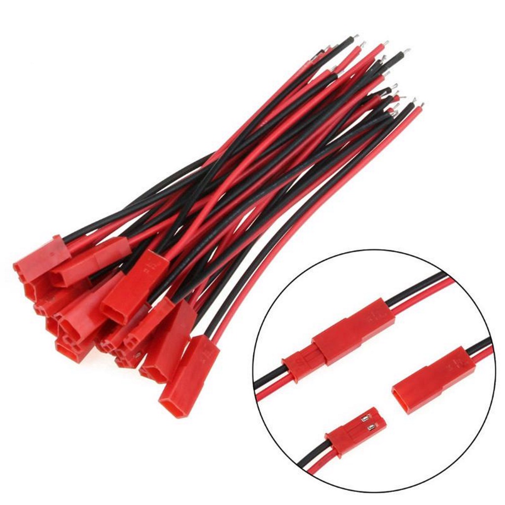Dây Nối Pin JST-2P Cặp Đực Cái Đỏ Đen 10cm Dây To