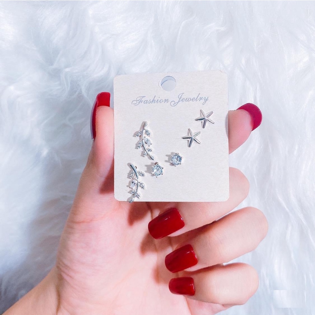 Combo 3 đôi khuyên tai bạc ta nhiều hình xinh xắn nữ tính - Trang sức bạc Evasilver