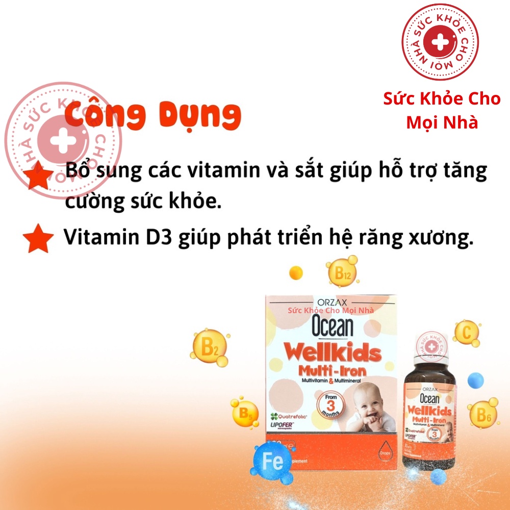 Ocean Wellkids Multi Iron. Bổ sung sắt,vitamin tăng cường sức khỏe phát triển hệ xương răng chai 30ml