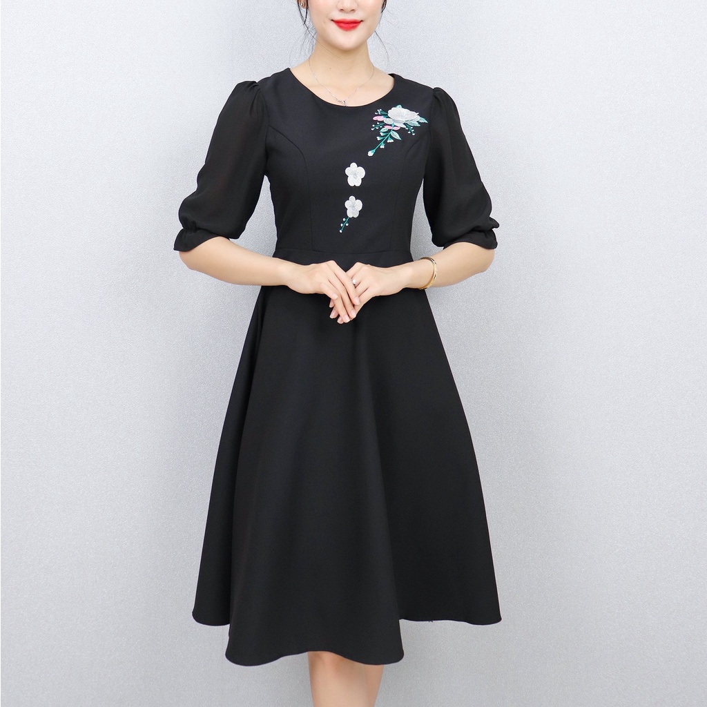 Đầm Xòe Công Sở Sang Trọng Bigsize AMYRA , Thiết Kế Dáng Xòe Đính Hoa Có Túi Cao Cấp Phù Hợp Đi Làm Đi Tiệc DA001