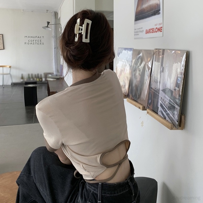 Áo Thun Croptop Tay Ngắn Cổ Tròn In Chữ Phong Cách Hàn Quốc Thời Trang Cho Nữ