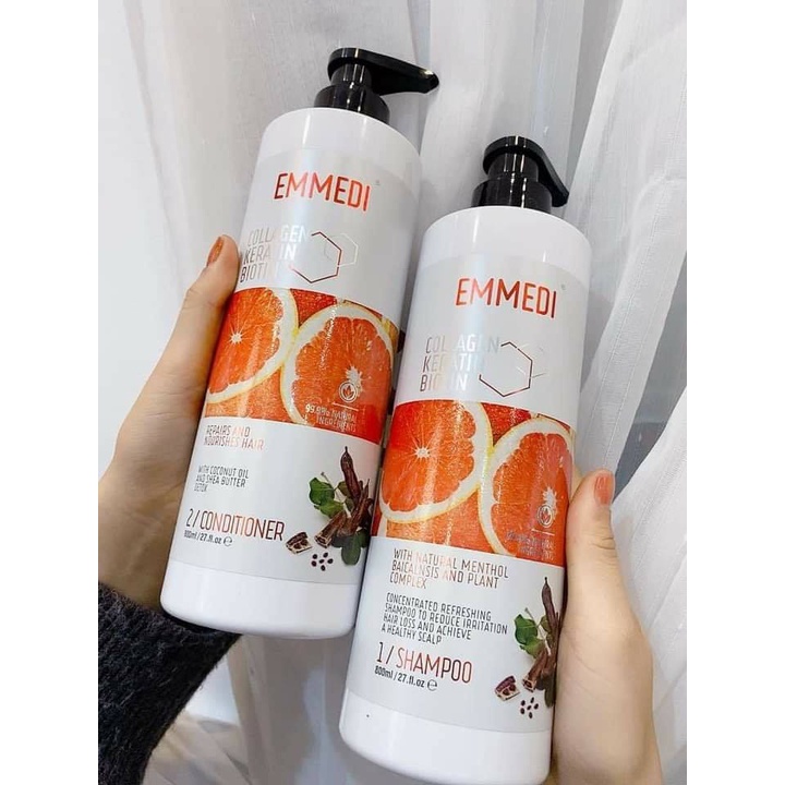 Dầu gội Emmedi Collagen Keratin Biotin 800ml x2 siêu thơm siêu mềm mượt