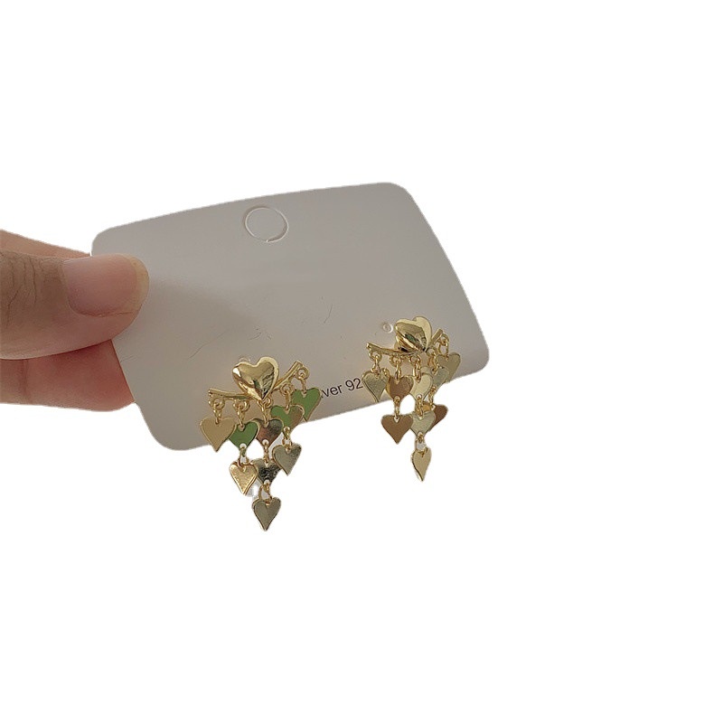 Khuyên Tai Hình Trái Tim Đính Hạt Vàng Phong Cách Thời Trang Hàn Quốc 2022 Cho Nữ