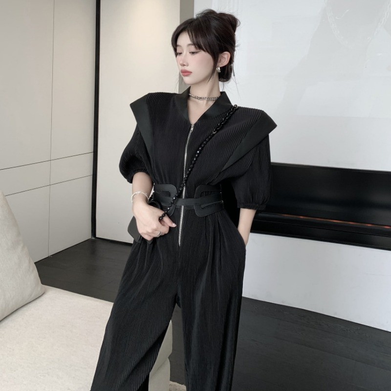 Jumpsuit Cổ Chữ V Ống Rộng Lưng Cao Phong Cách Thời Trang Hàn Quốc