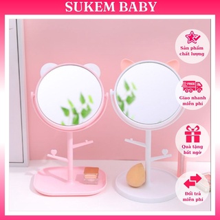 [ RẺ VÔ ĐỊCH ]_Gương trang điểm tai mèo để bàn xoay 360 độ