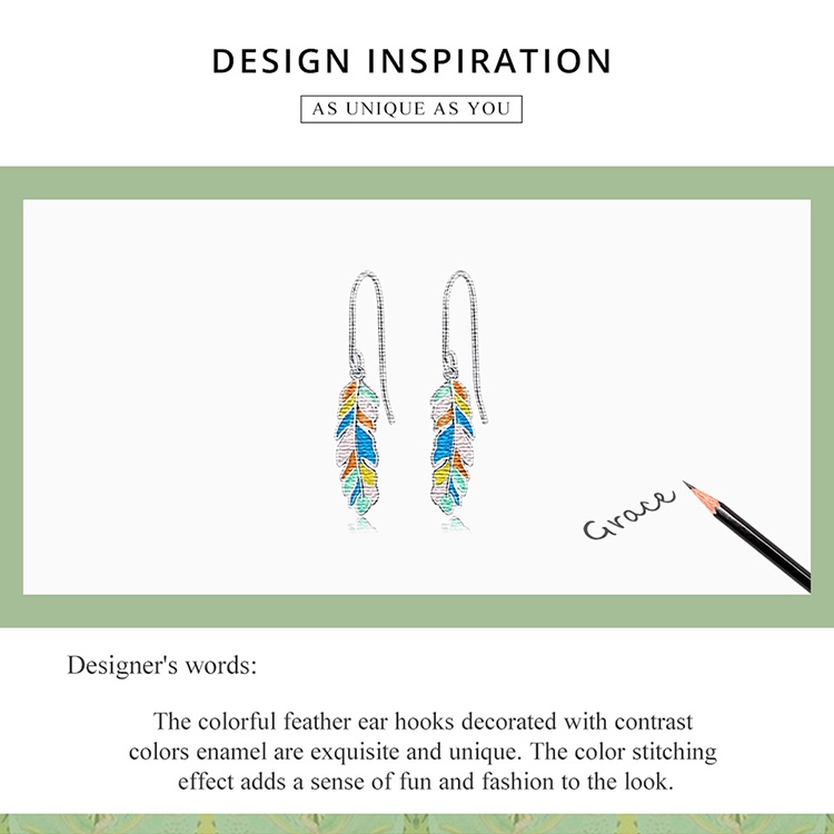 Đôi khuyên tai Bamoer bạc 925 SCE1398 hình lông vũ nhiều màu tùy chọn thời trang