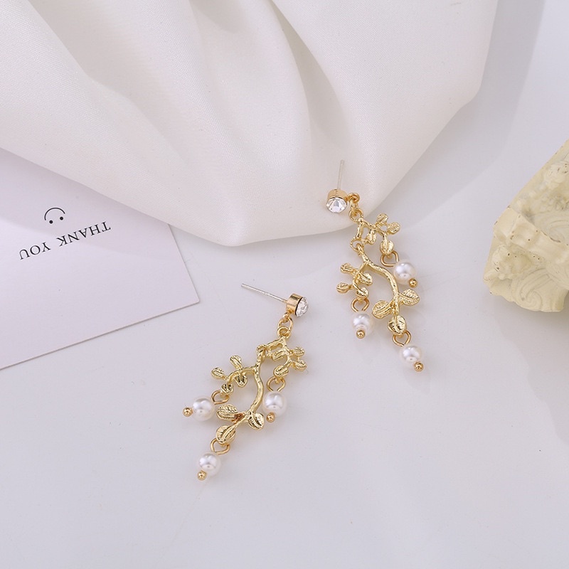 BÔng tai khuyên tai châu dây ngắn ,phong cách Hàn Quốc sang chảnh