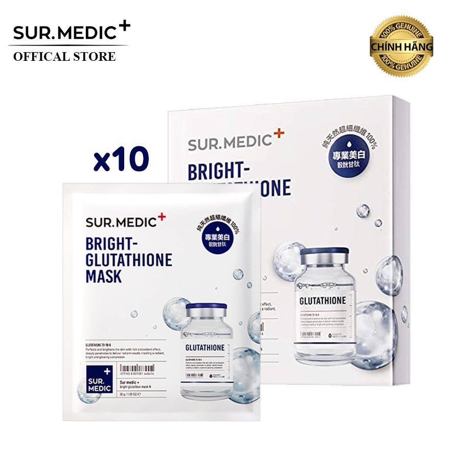 Combo 10 Mặt nạ SURMEDIC Mask Dưỡng Trắng Da 30g/miếng x [10 - Bright Glutathione]