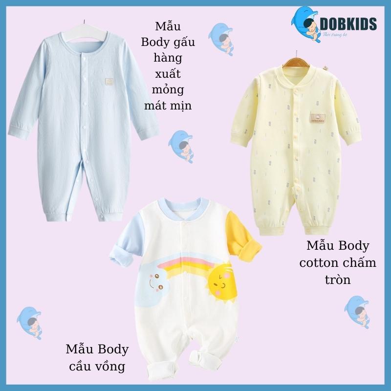 Quần áo trẻ em bộ body liền thân dài, bodysuit DOBKIDS cho bé trai và bé gái mùa hè thu đông, 100% cotton xuất Hàn