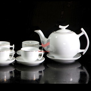 BIẾU KHÁCH Bộ Bình Uống Trà Vẽ Chỉ Vàng Kim 600ml, Bộ Bình Trà