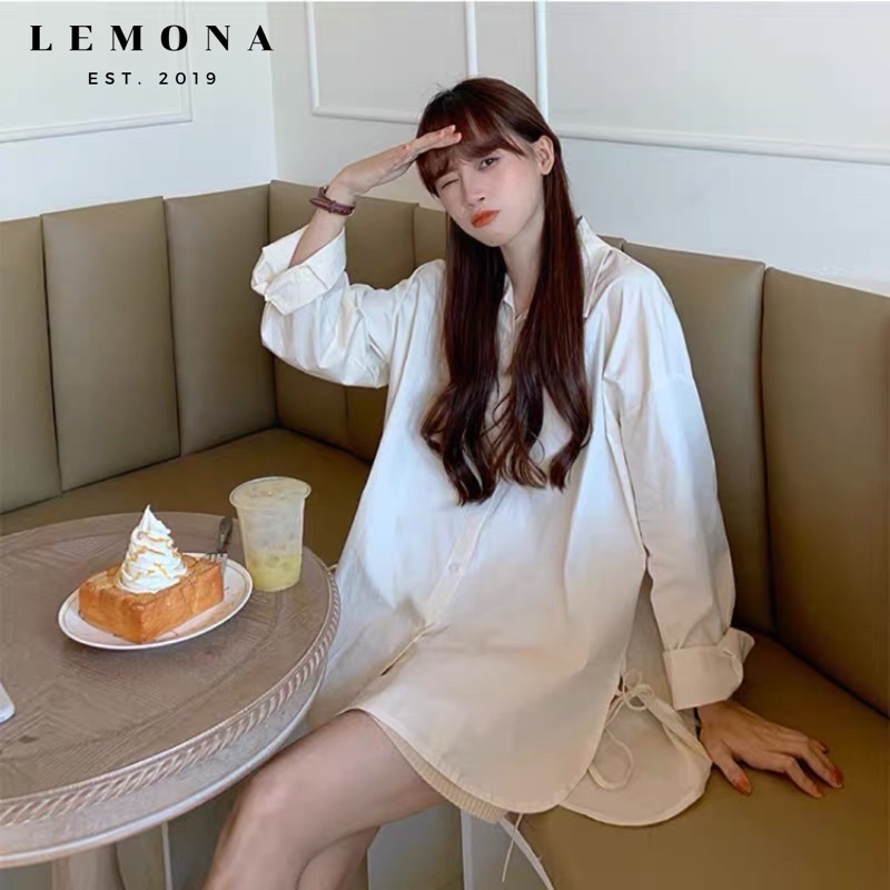 | ÁO SƠ MI VẠT LỆCH THẮT NƠ HÔNG ULZZANG