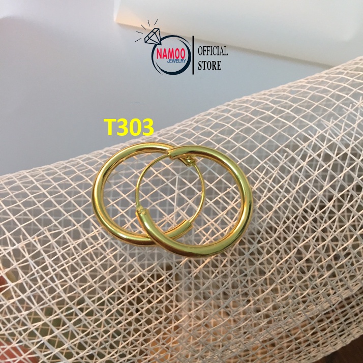 Hoa Tai Tròn Mạ Vàng 24k T302 Hợp Kim Không Rỉ, Phong Cách Nhẹ Nhàng Đeo Hàng Ngày