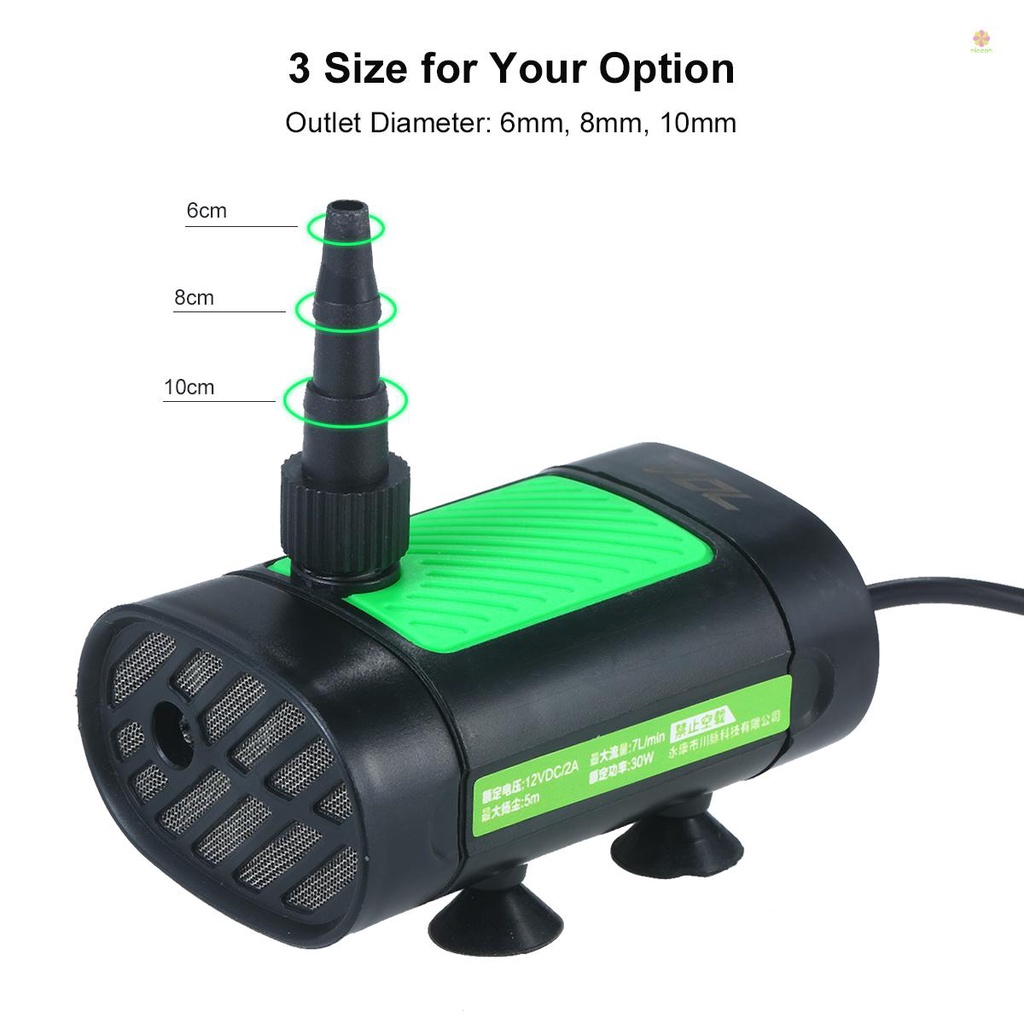 Máy Bơm Nước 12V DC 30W 7L/Min Với Vòi Nâng Cao 3 Kích Thước Cho Bể Cá Thủy Sinh