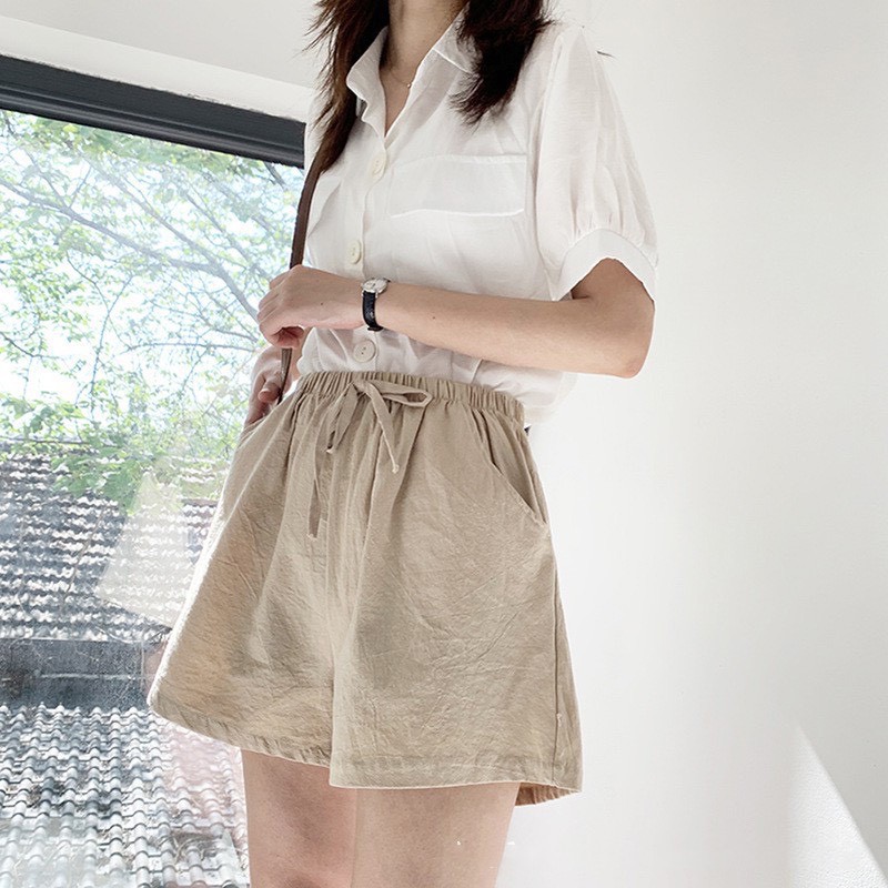 Quần short nữ ống rộng vải đũi, Quần đùi nữ ống rộng cá tính siêu đẹp | BigBuy360 - bigbuy360.vn