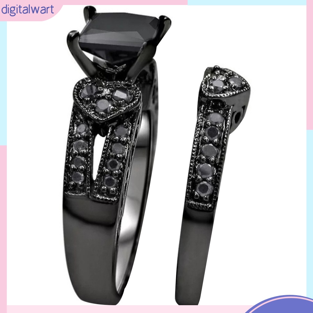 Set 2 nhẫn đính đá vuông / trái tim thời trang cho nữ