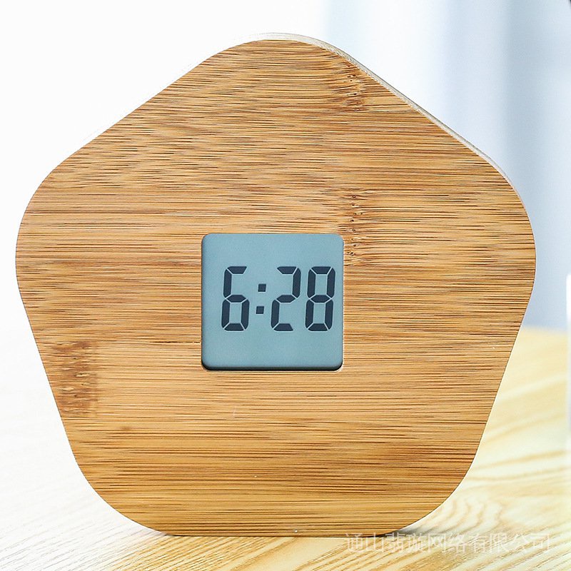 Đồng Hồ Báo Thức Điện Tử Bằng Gỗ Tre Đa Năng Có Đèn LED Hình Tam Giác Thời Trang Sáng Tạo 0ITL