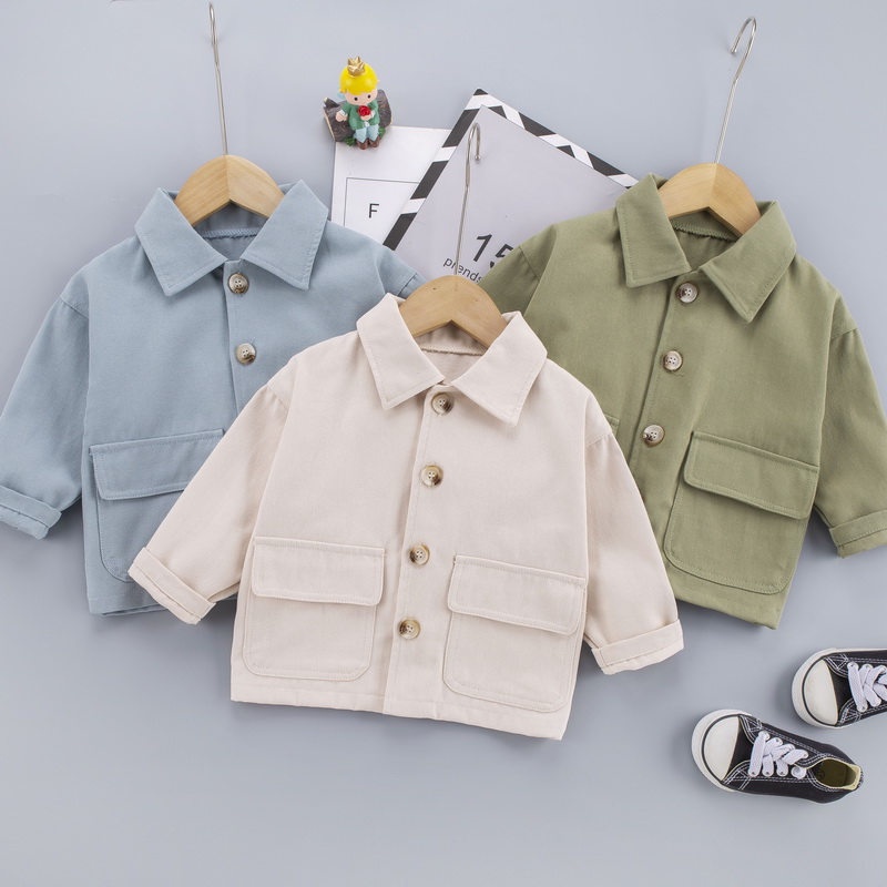 Áo Khoác Công Sở Bằng Vải Cotton Màu Trơn Thời Trang Xuân Thu 2021 Cho Bé Trai Và Bé Gái 0-5 Tuổi