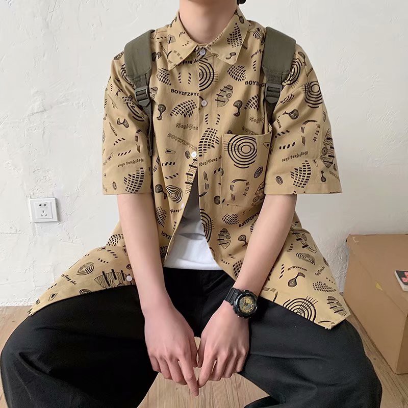 Urban fashion short-sleeved shirt with chaotic patterns for men | BigBuy360 - bigbuy360.vn