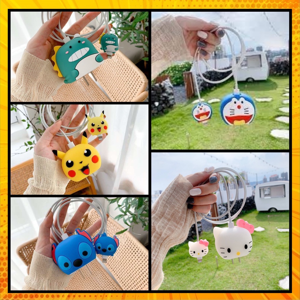 Bộ ốp bảo vệ củ cáp sạc hình thú 3D ngộ nghĩnh