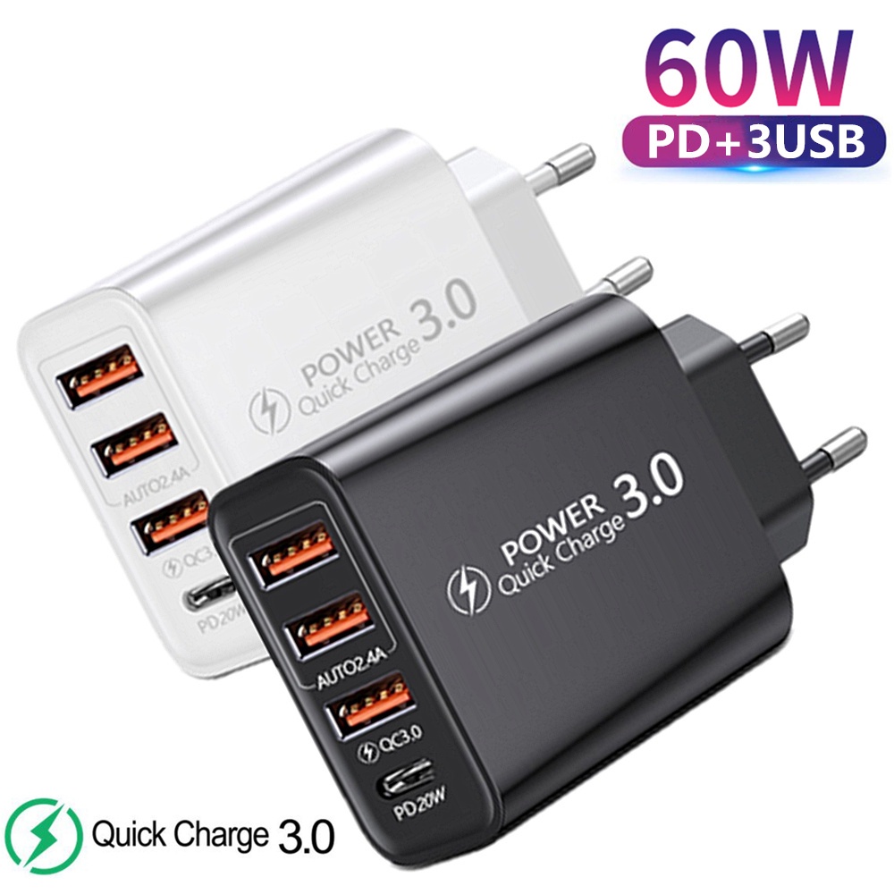 Bộ SạC Nhanh 5A 60W 3.0 USB Type C 4 CổNg PD DàNh Cho Huawei Samsung