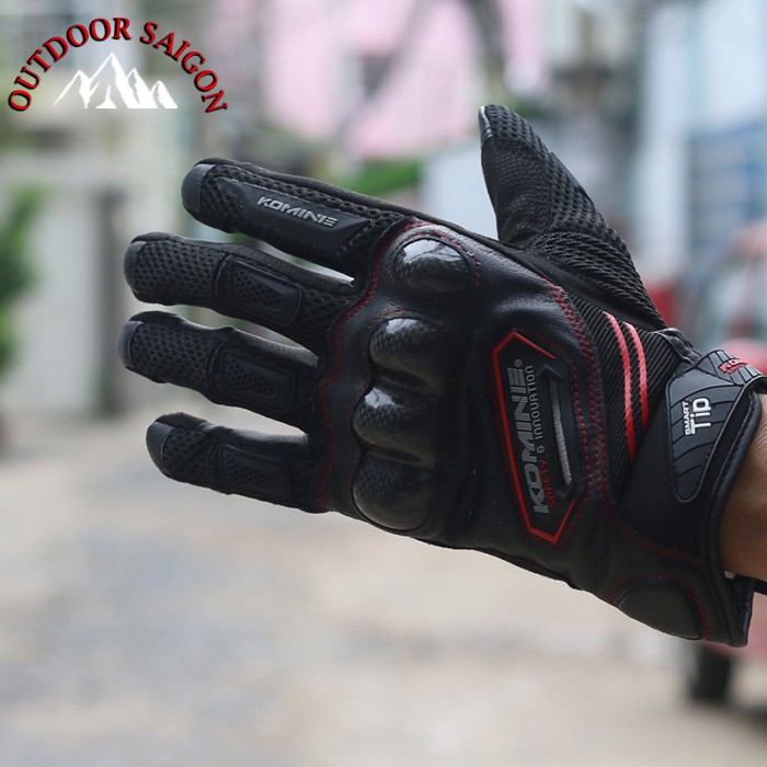 Găng tay lái xe Komine GK- 167- Gù bảo vệ bằng cacbon, chống mài mòn