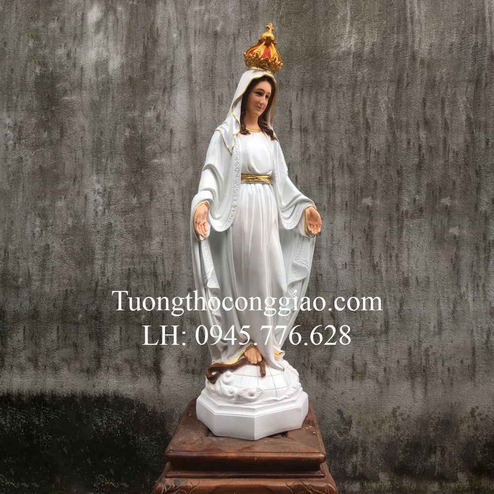 Tượng Đức Mẹ Ban Ơn 90cm Màu Trắng Composite