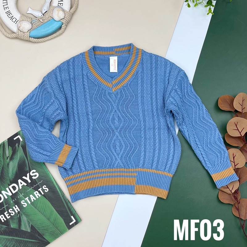 Áo len mỏng cổ tròn, cổ tim bé trai, bé gái. Size 100-140, cho bạn 13-30kg