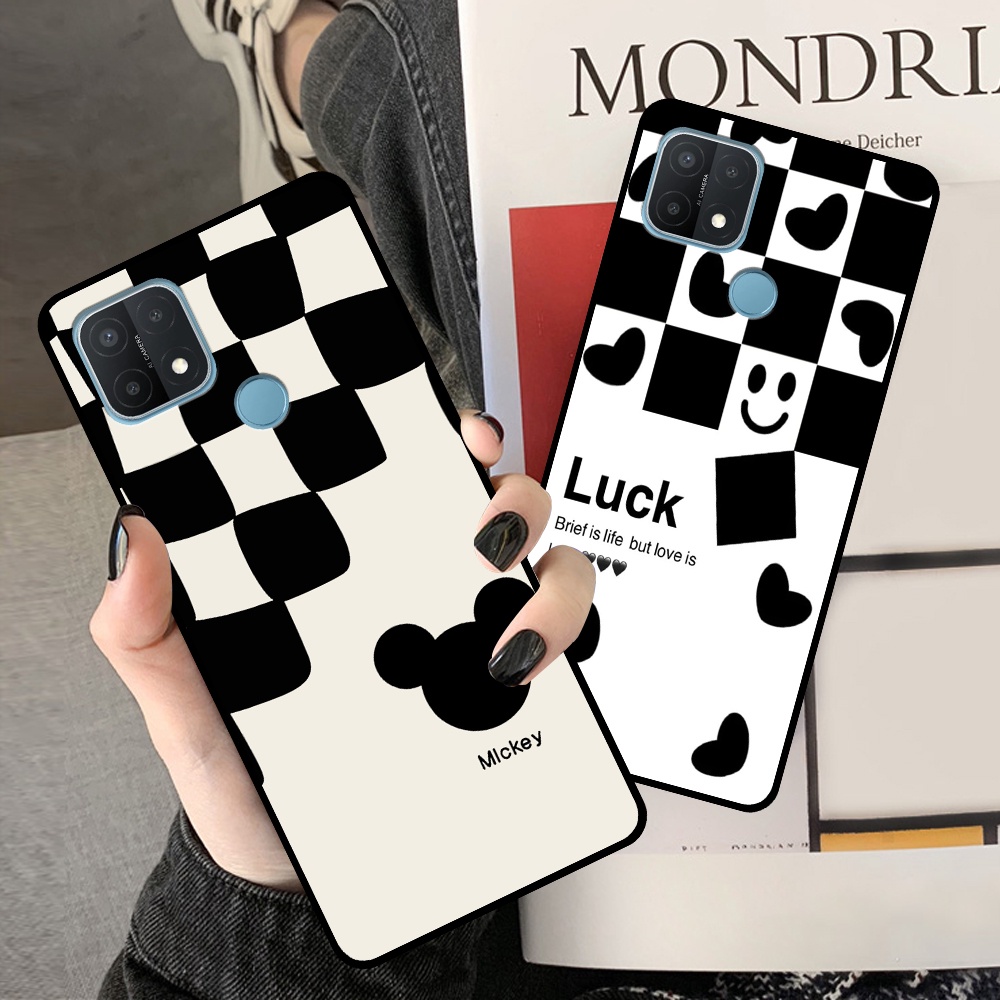 Ốp Oppo A15 / A15s in hình sọc caro, họa tiết đen trắng dễ thương