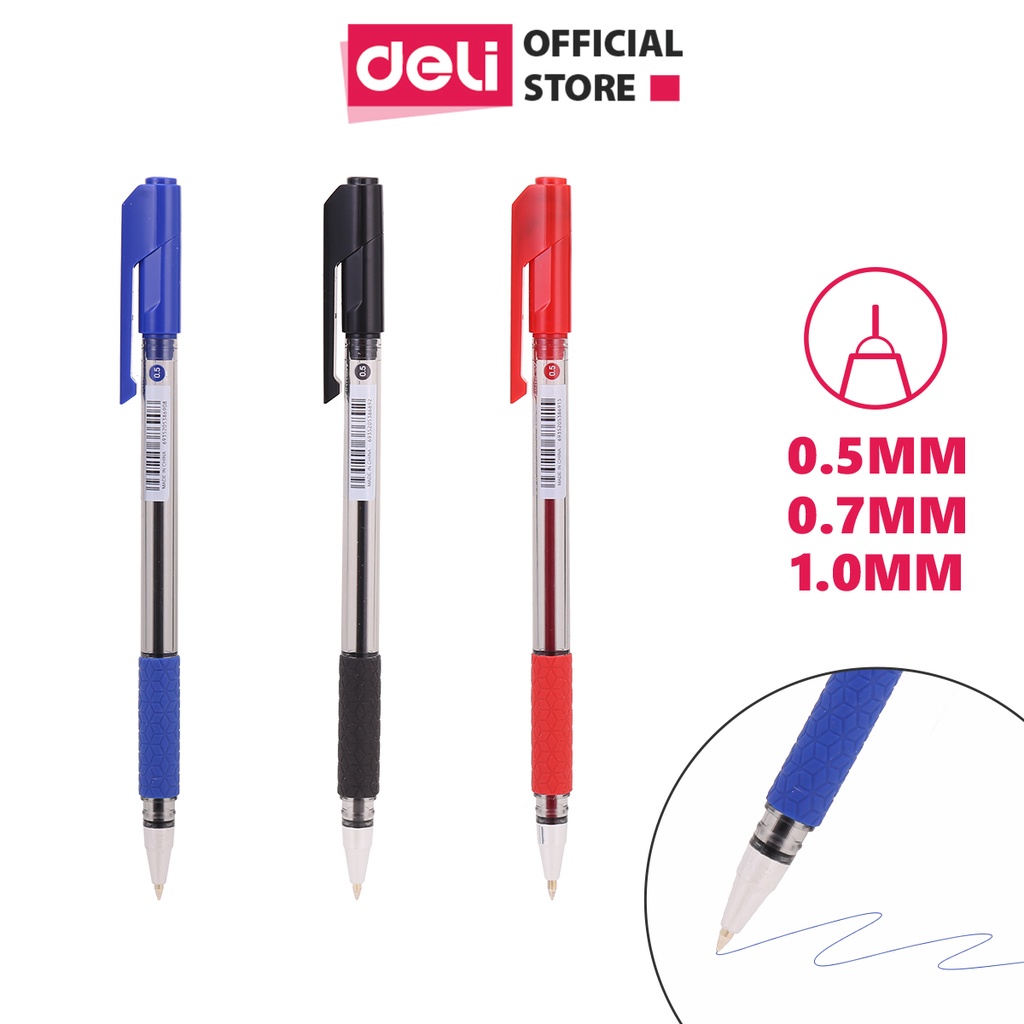 [Mã LIFEDE1010 giảm 50K đơn 99K] Bút bi dầu Deli - 0.7mm/ 1.0mm - Nắp đậy mực Xanh/Đen/Đỏ - 1 chiếc - EQ01620/EQ01720