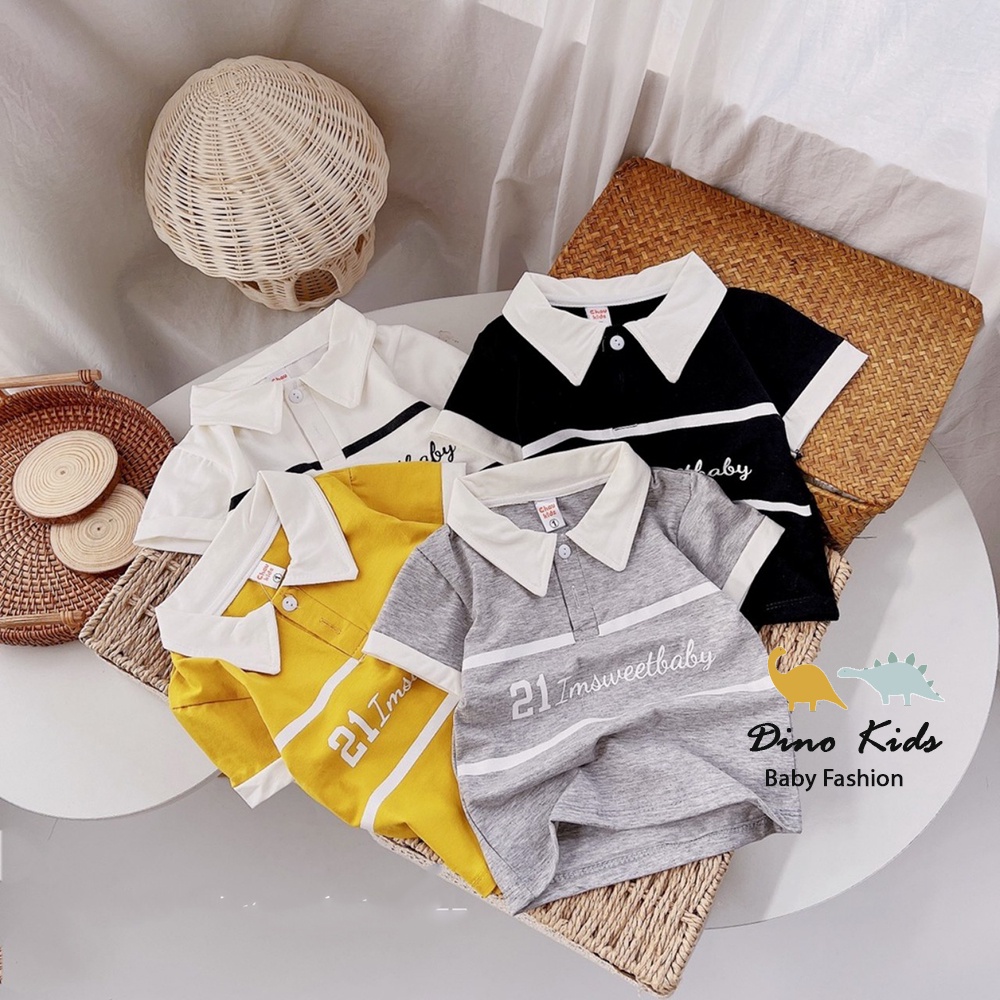 Áo polo bé trai chất cotton mềm mát, áo có cổ chất cotton họa tiết số 21 cho bé