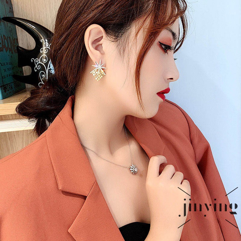 GETNOIVAS Đôi bông tai dạng xỏ mạ bạc 925 hình bông tuyết đính đá sang trọng thời trang dành cho cô dâu