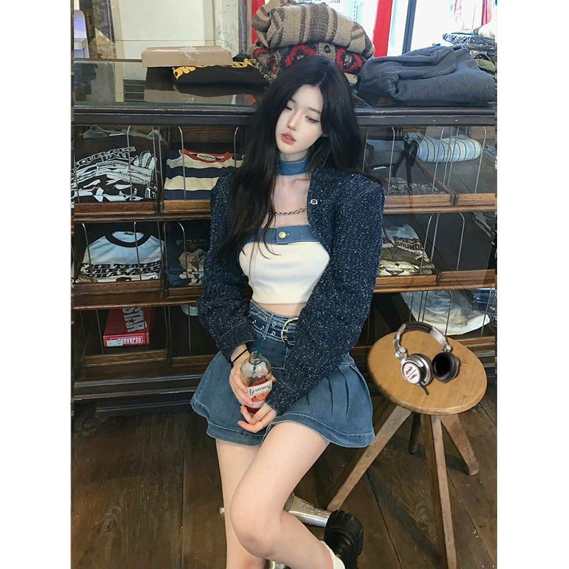 Set Áo Khoác + Chân Váy Ngắn Lưng Cao Thời Trang Mùa Thu 2022 Hàng Mới Dành Cho Bạn Nữ