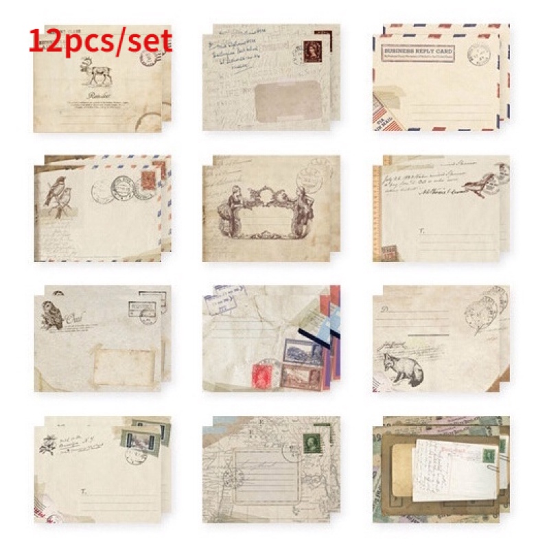Set 12 phong bì có cửa sổ nhiều hoạ tiết dễ thương