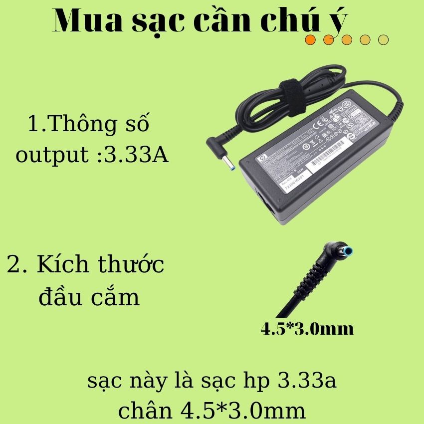 Sạc laptop HP 3,33 chân kim nhỏ (Φ4.5×Φ3.0) savintech, sạc máy tính hp 65w zin cao cấp bảo hành 12 tháng