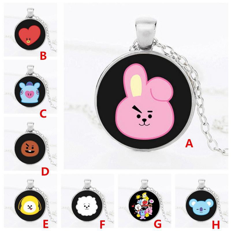Dây Chuyền Mặt Kính In Hình Hoạt Hình Nhóm Nhạc Bts