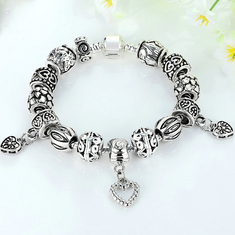 Vòng tay Bamoer PA1431 xỏ hạt thủy tinh và hạt màu đen thời trang cho nữ