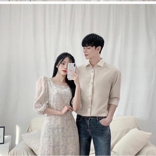 Áo đôi áo cặp FREESHIP  áo đôi hoa lá đi biển du lịch chụp cưới đầm nữ sơ mi nam dài tay HQ couple AV105