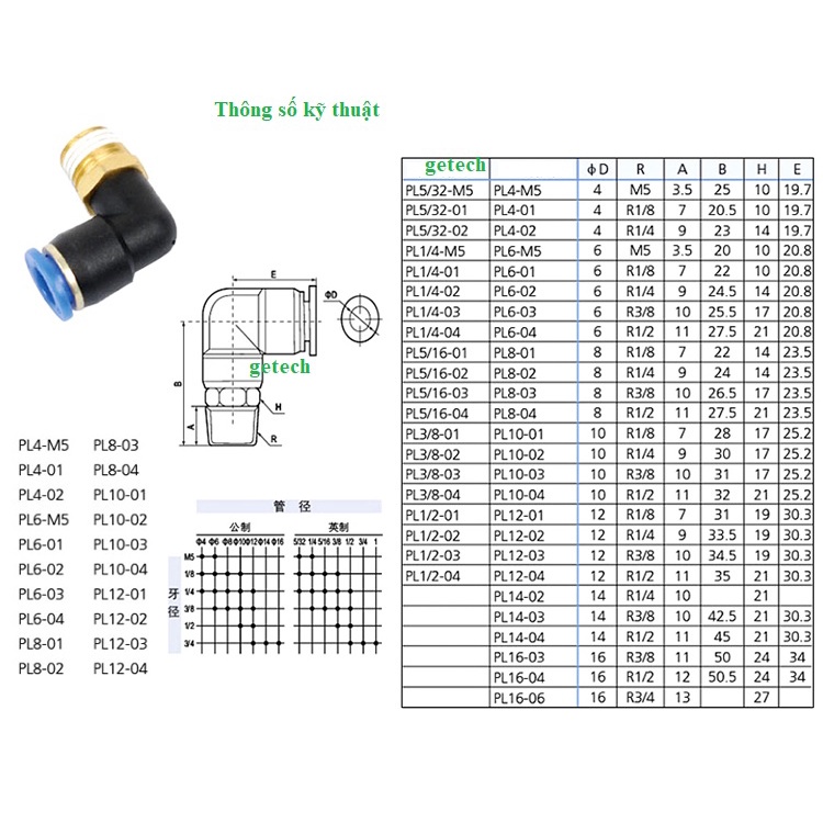 Đầu nối khí góc phi 16 PL16-06 PL16-04 PL16-03 PL16-02 Đầu nối khí góc phi 16  PL16-06 PL16-04 PL16-03 PL16-02