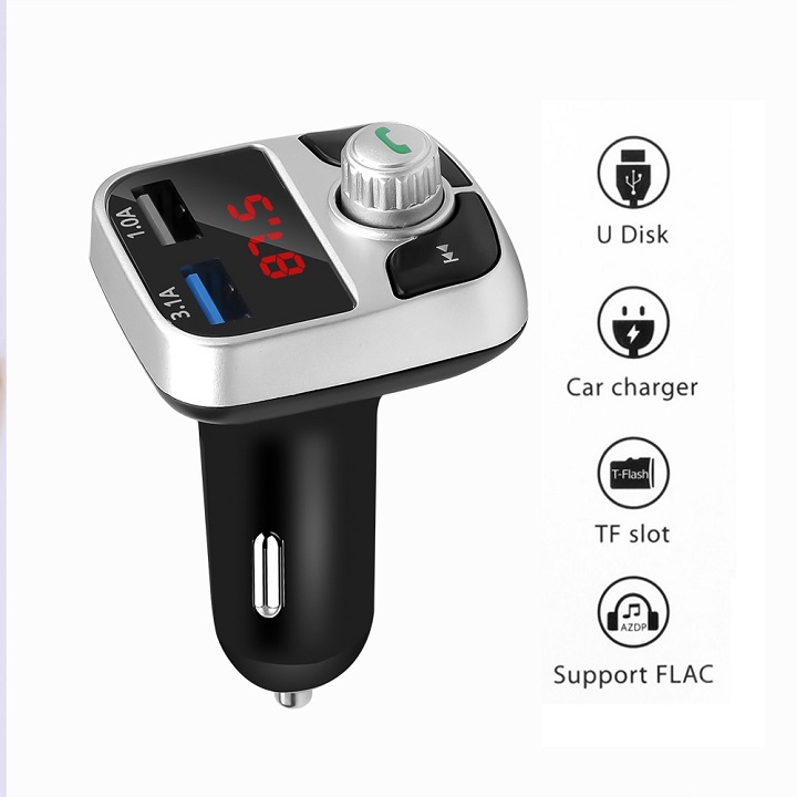 Tẩu sạc USB kép rảnh tay kiêm máy nghe nhạc MP3 bluetooth phát FM cho xe ô tô