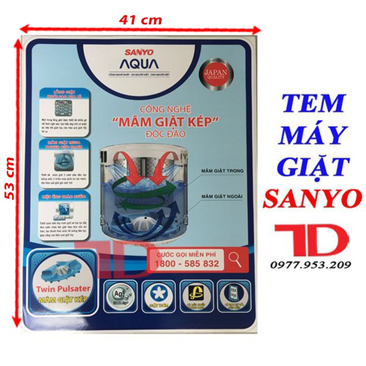 Miếng dán máy giặt SANYO, tem dán trang trí máy giặt SANYO mẫu 2