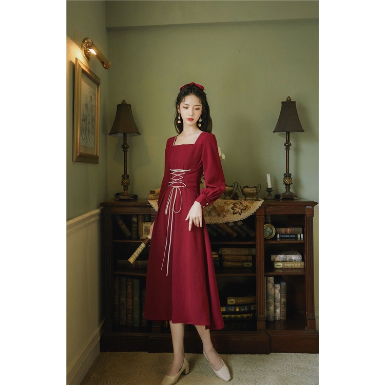 (Hàng Order không có sẵn) Váy vintage tay phồng, thắt nơ, phong cách cổ điển, chất liệu dày dặn, phù hợp cho mọi dịp | BigBuy360 - bigbuy360.vn