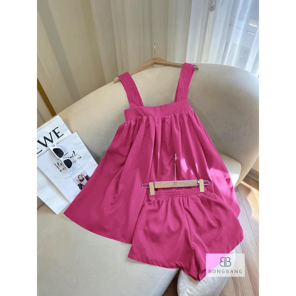 [10.10 Sale Freeship] Set bộ lụa babydoll kèm quần short cực dễ thương, set bộ 2 dây from rộng năng động đi chơi dạo phố