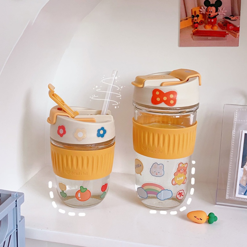 Bình Nước Thủy Tinh Dung Tích Lớn 350ML / 500ML Thiết Kế Đơn Giản Dễ Thương