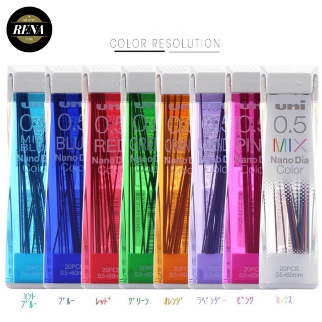 Ngòi Chì Bấm Cơ Khí 7 Màu UNI Nano Dia Color 0.3/0.5/0.7/0.9mm