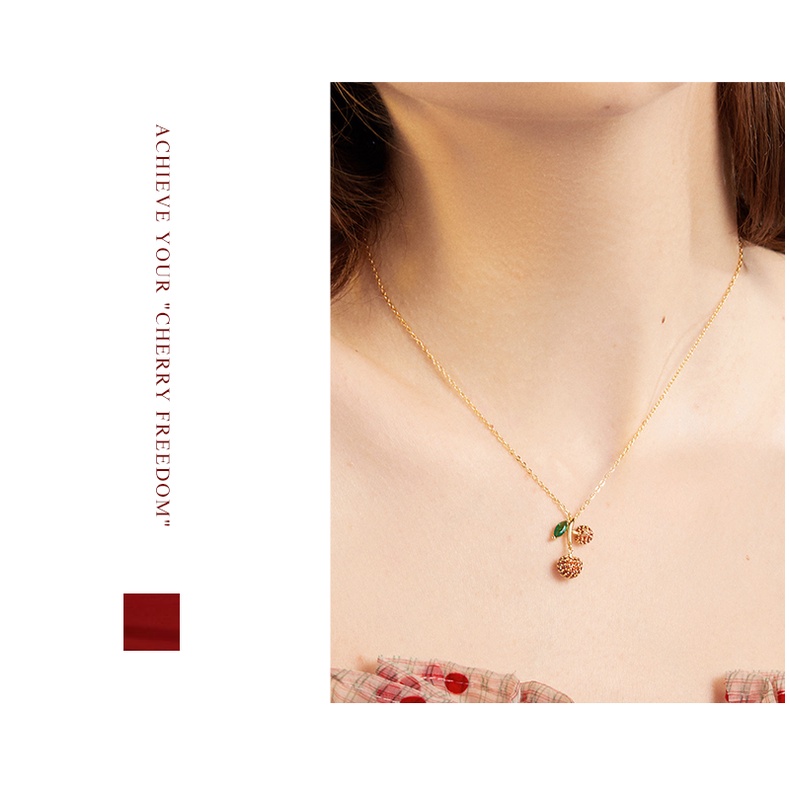 BAMOER Set Vòng cổ Và Bông Tai bạc 925 Họa Tiết Cherry Thời Trang