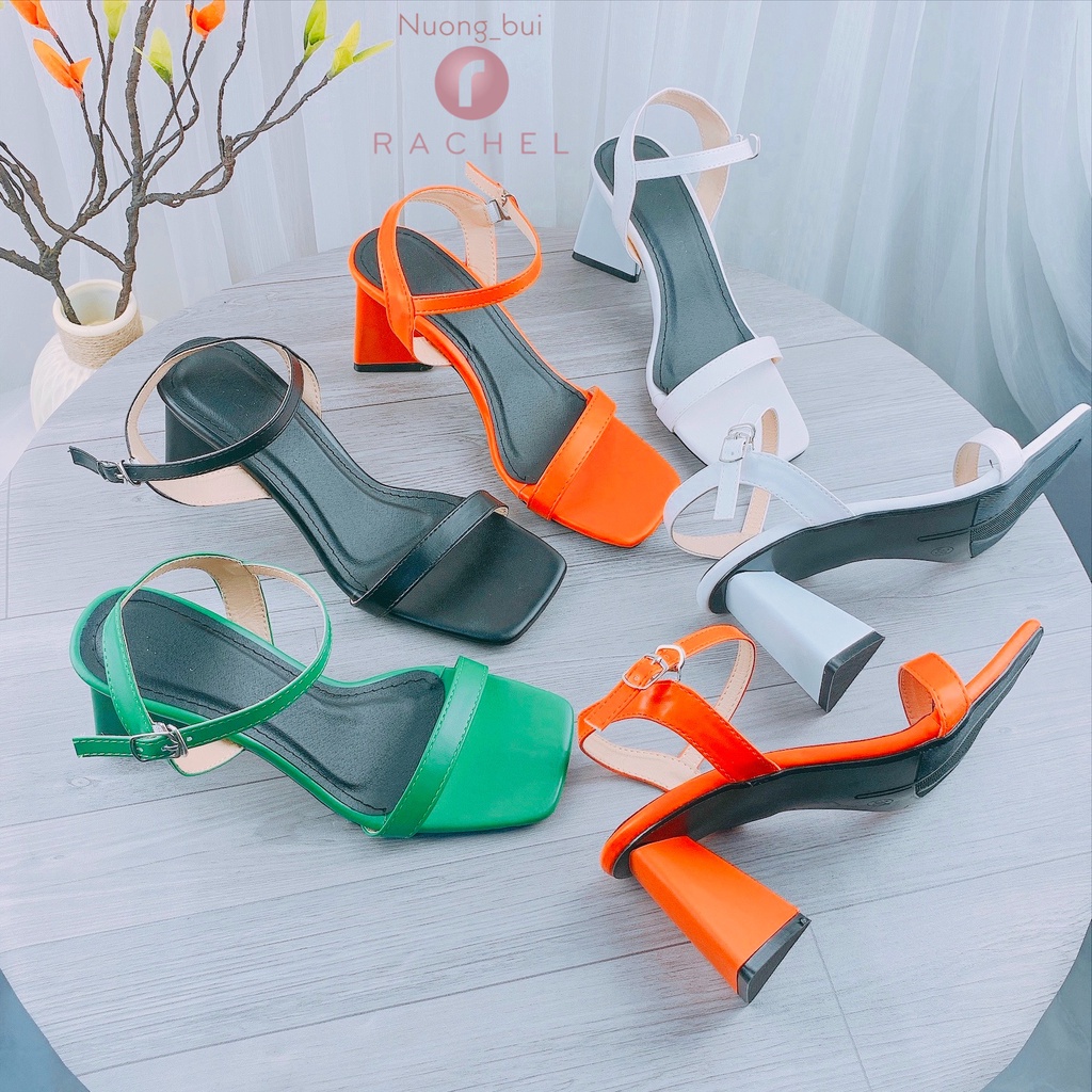Sandal giày cao gót phối màu gót tam giác hot nhất cao 8cm - C78