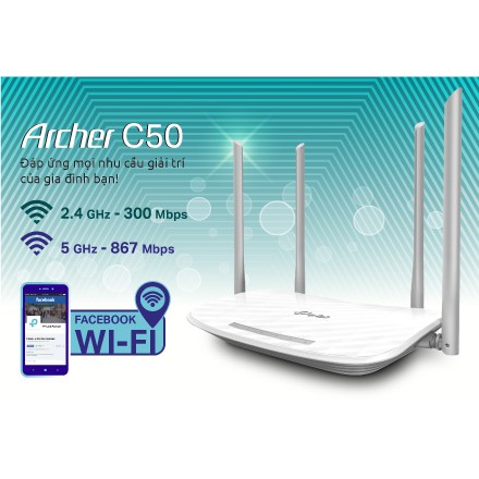 Thiết Bị Router Wi-Fi Băng Tần Kép AC1200 - Archer C50- Hàng Chính Hãng Phân Phối Tại Việt Nam.